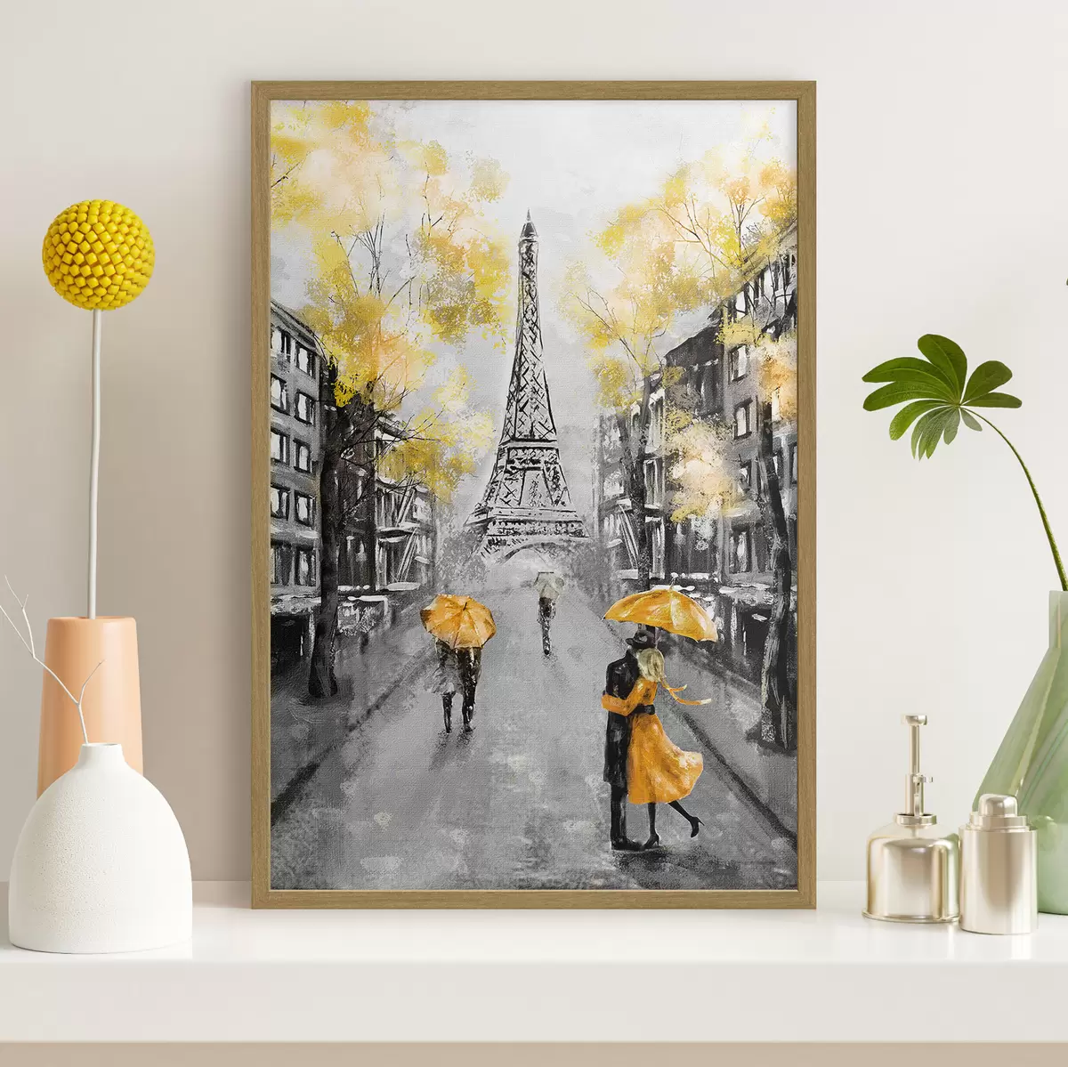 Poster Parigi sotto ombrelli gialli f34592