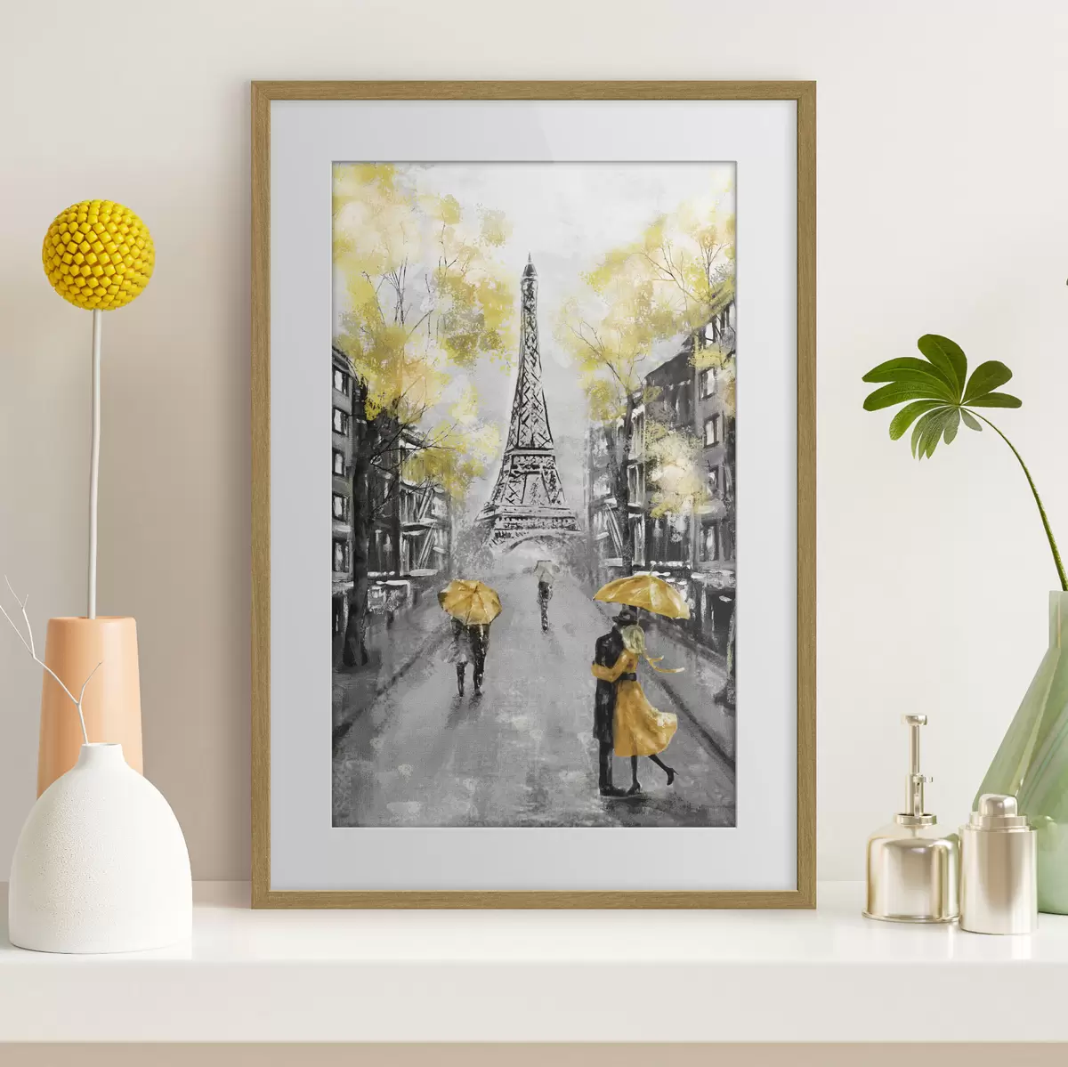 Poster Parigi sotto ombrelli gialli f34592