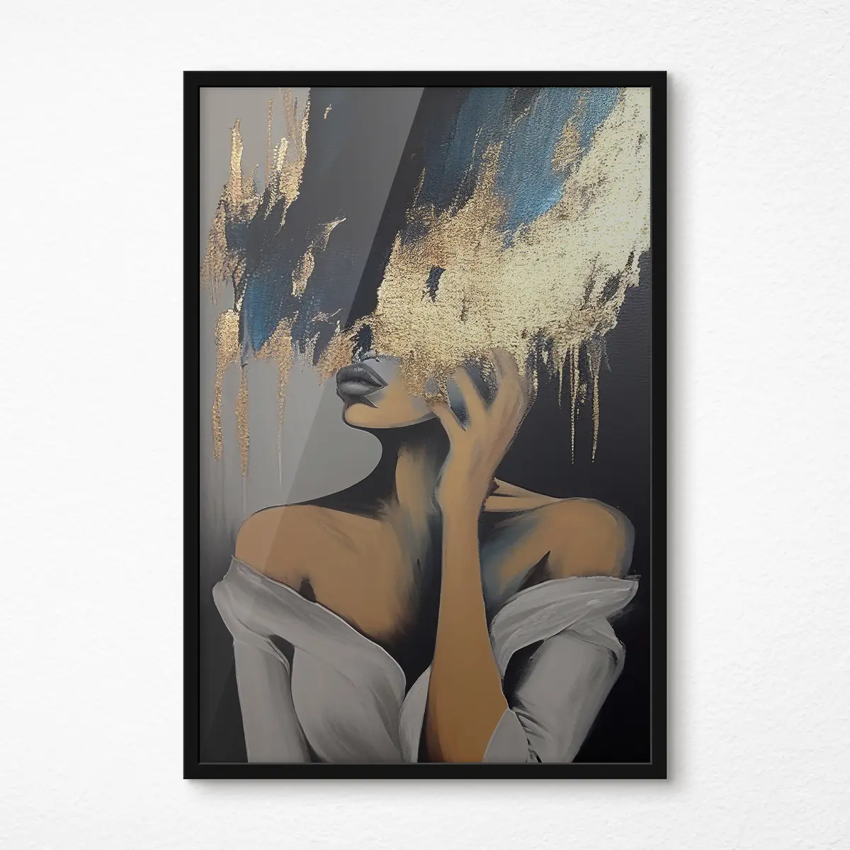 Poster Giovane donna con vernice nera sul viso dipinto ad acquerello f34863