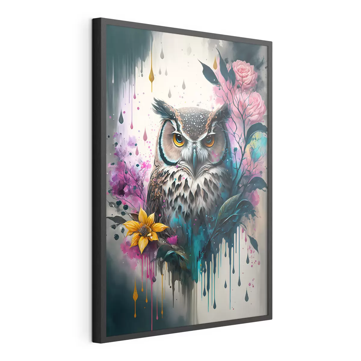 Poster Gufo circondato da fiori vivaci f35348