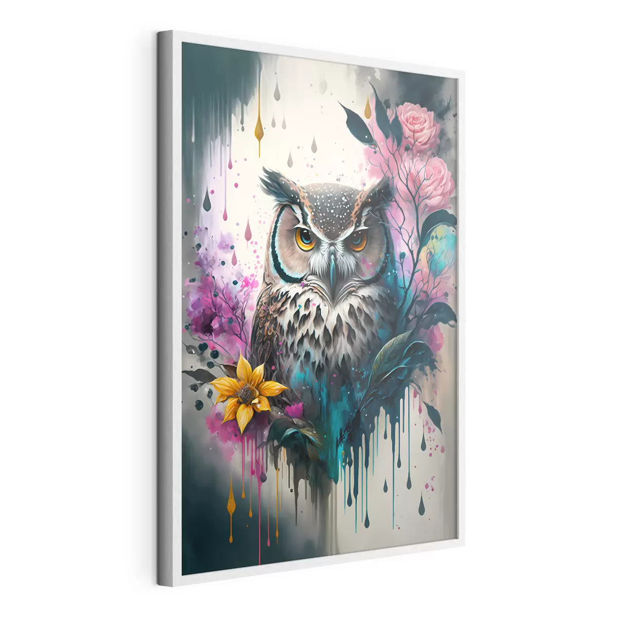 Poster Gufo circondato da fiori vivaci f35348