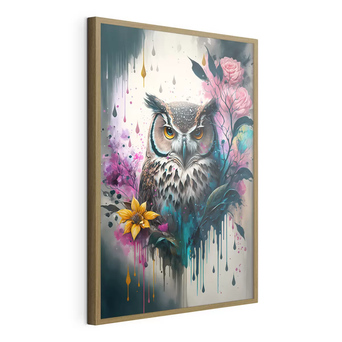 Poster Gufo circondato da fiori vivaci f35348
