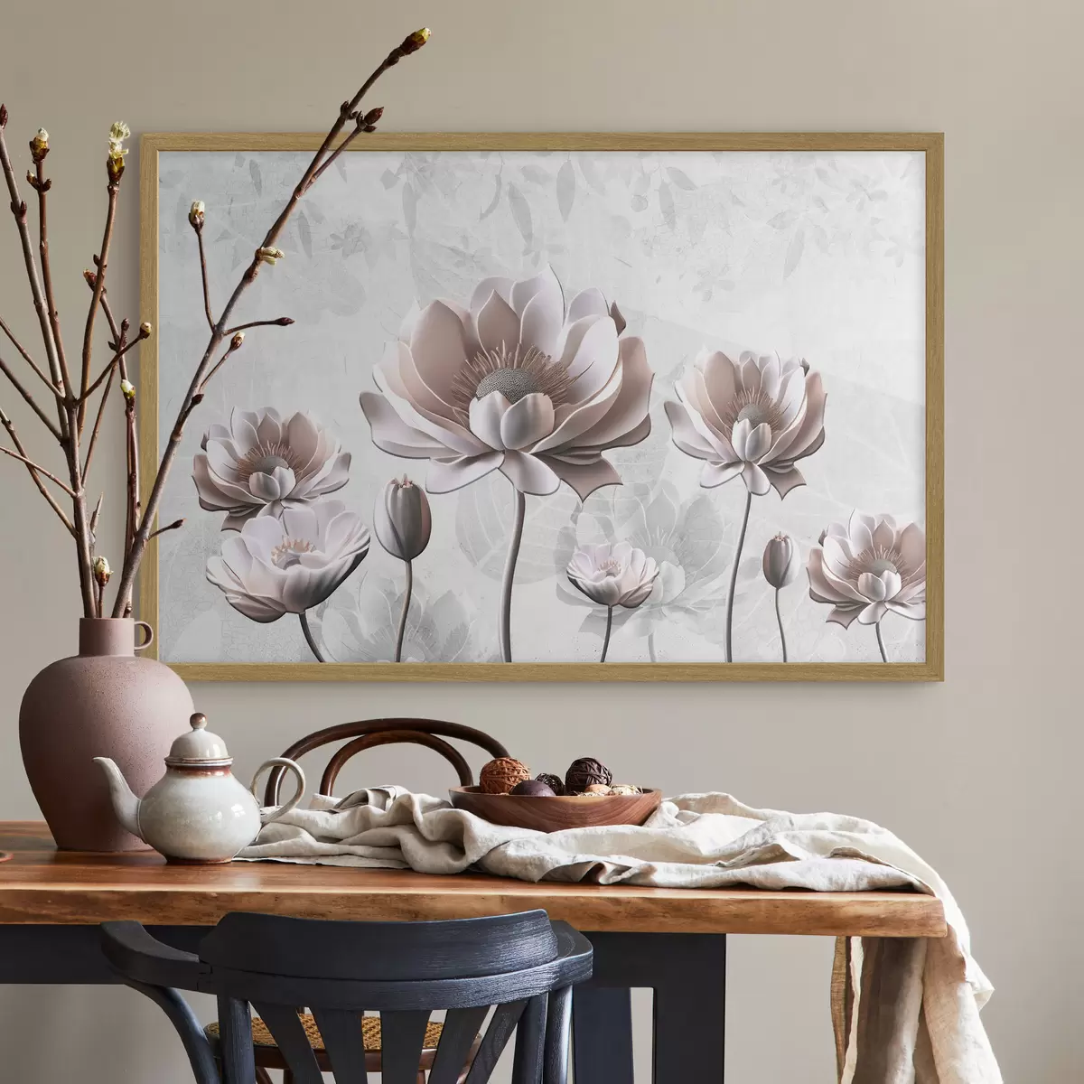 Poster Eleganti fioriture su uno sfondo sereno f35736