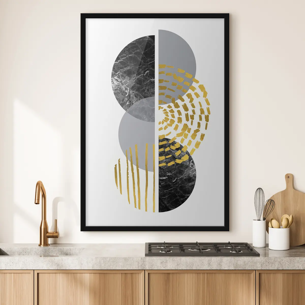 Poster Grafica astratta da parete nei colori bianco, grigio e nero f35942