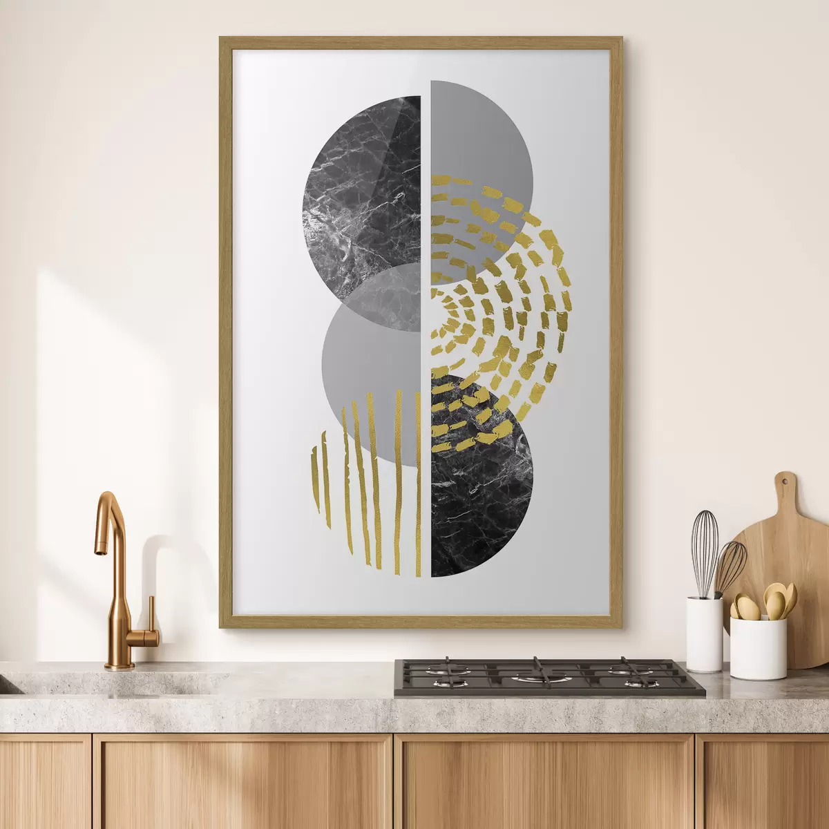 Poster Grafica astratta da parete nei colori bianco, grigio e nero f35942