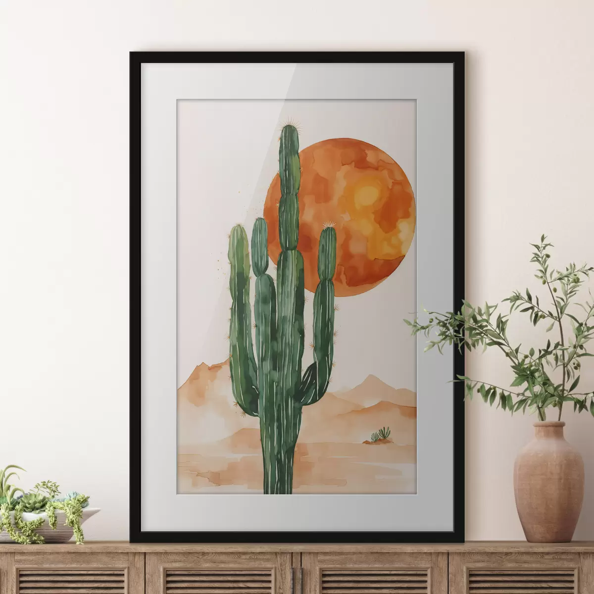 Poster Sagoma di cactus contro un tramonto vibrante f36269