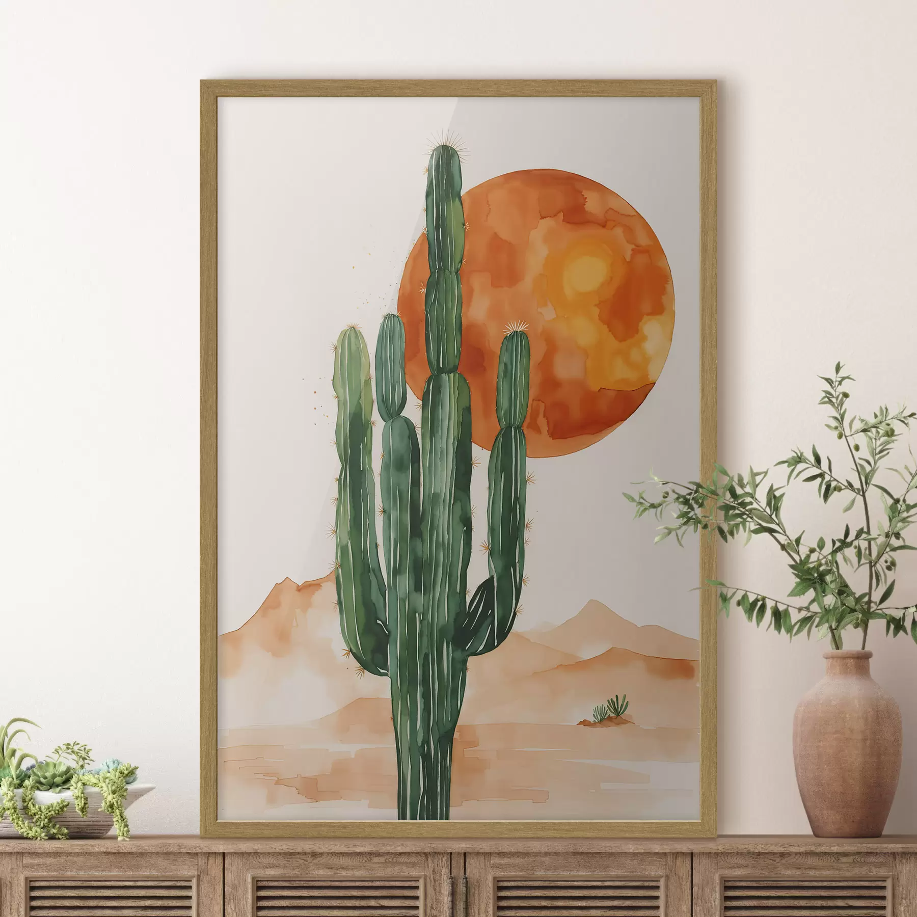 carta da parati Sagoma di cactus contro un tramonto vibrante nr. f36269