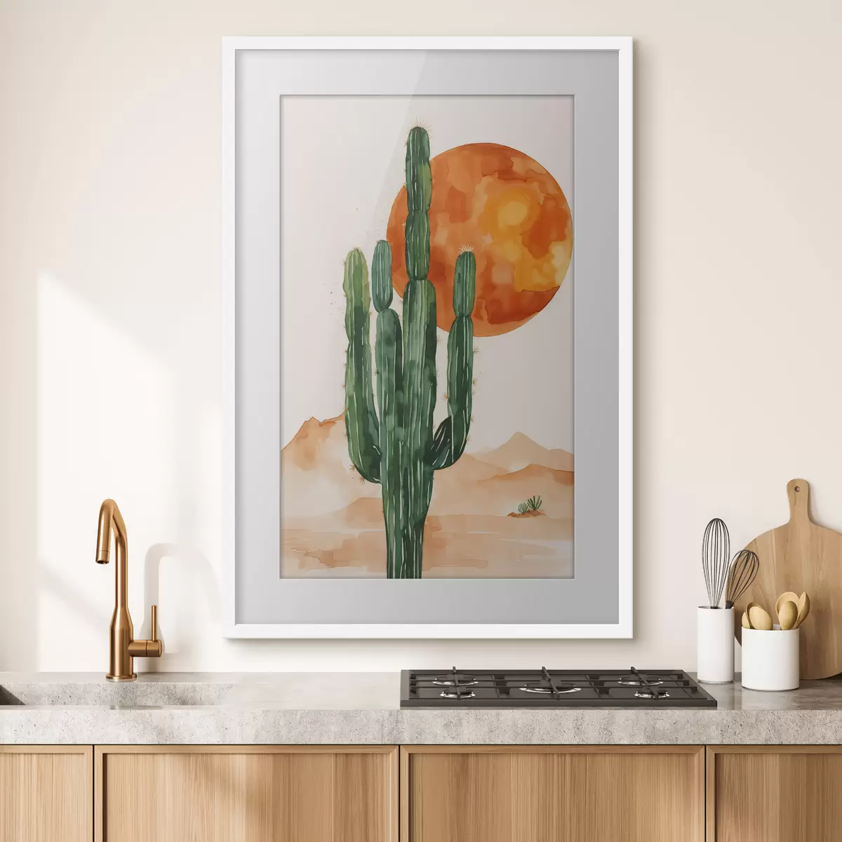 Poster Sagoma di cactus contro un tramonto vibrante f36269
