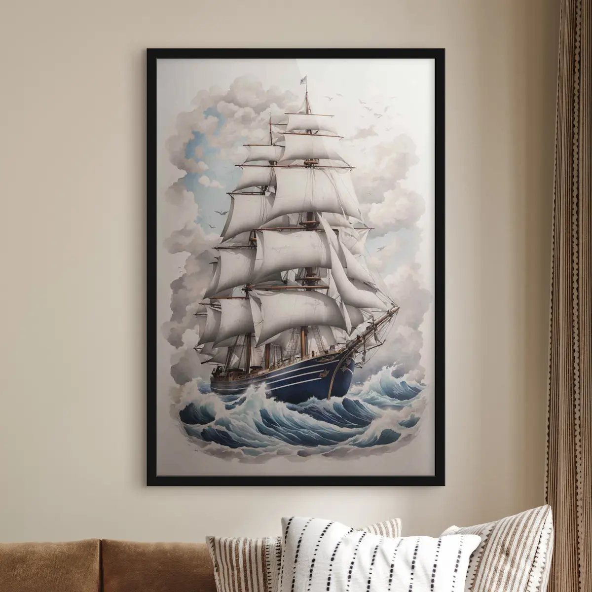 Poster Una nave alta che naviga in un mare agitato f36047