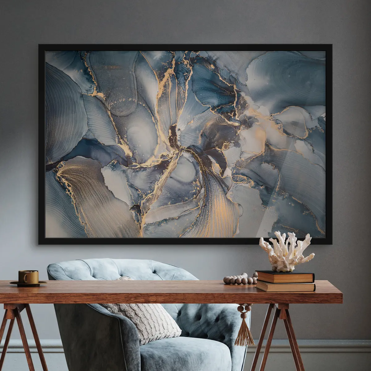 Poster Eleganti volute di blu e beige f36042