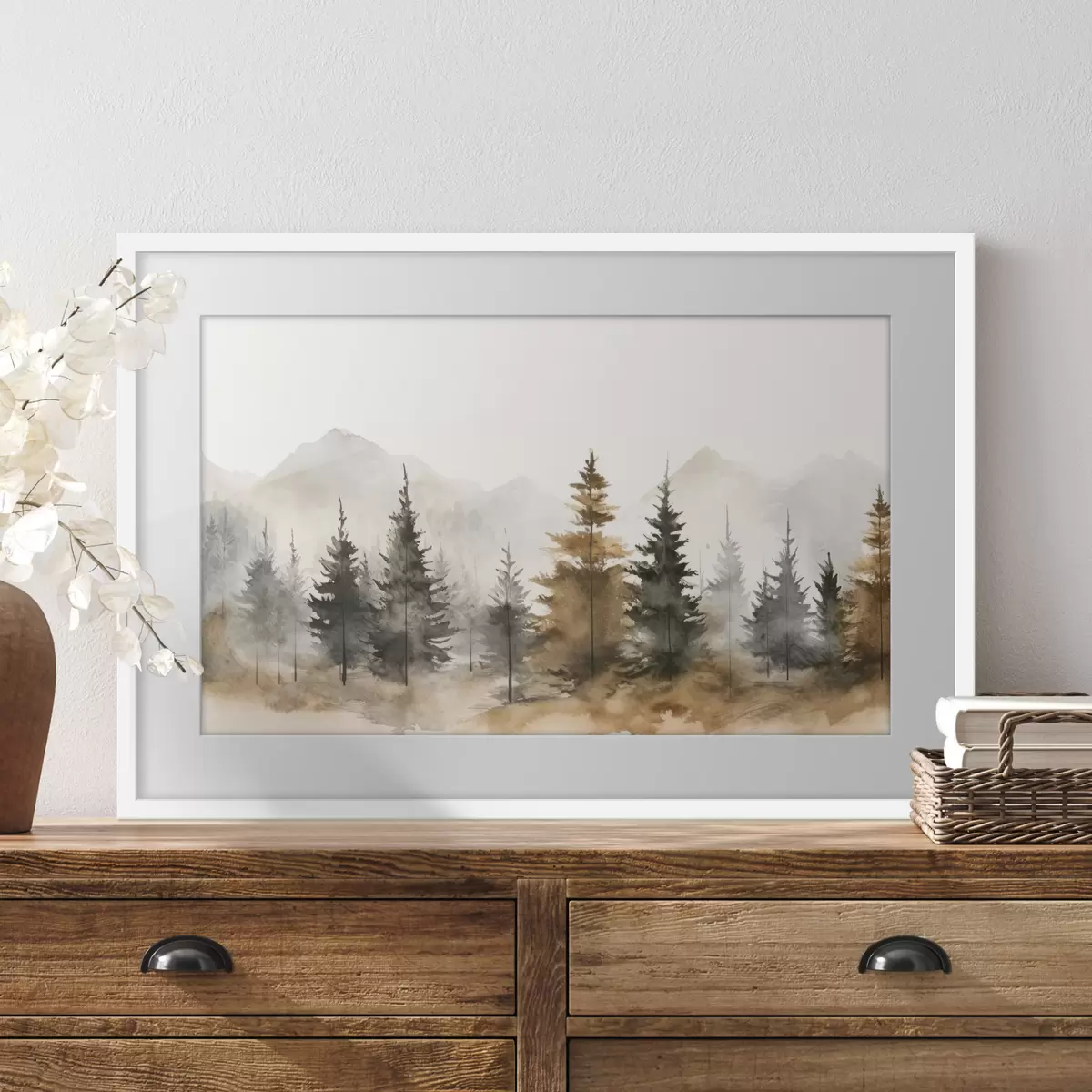 Poster Un sereno paesaggio forestale dalle tonalità tenui f36010