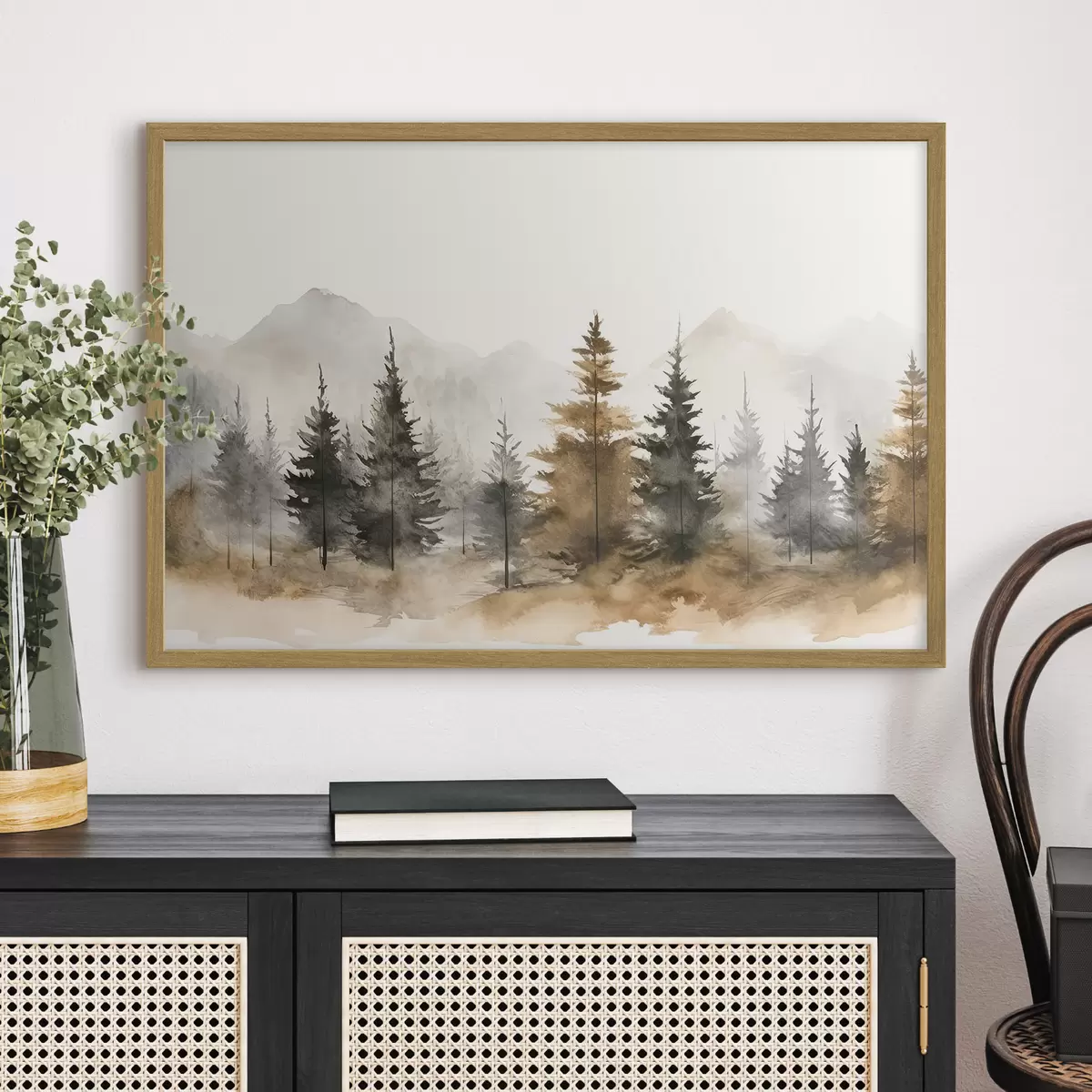 Poster Un sereno paesaggio forestale dalle tonalità tenui f36010