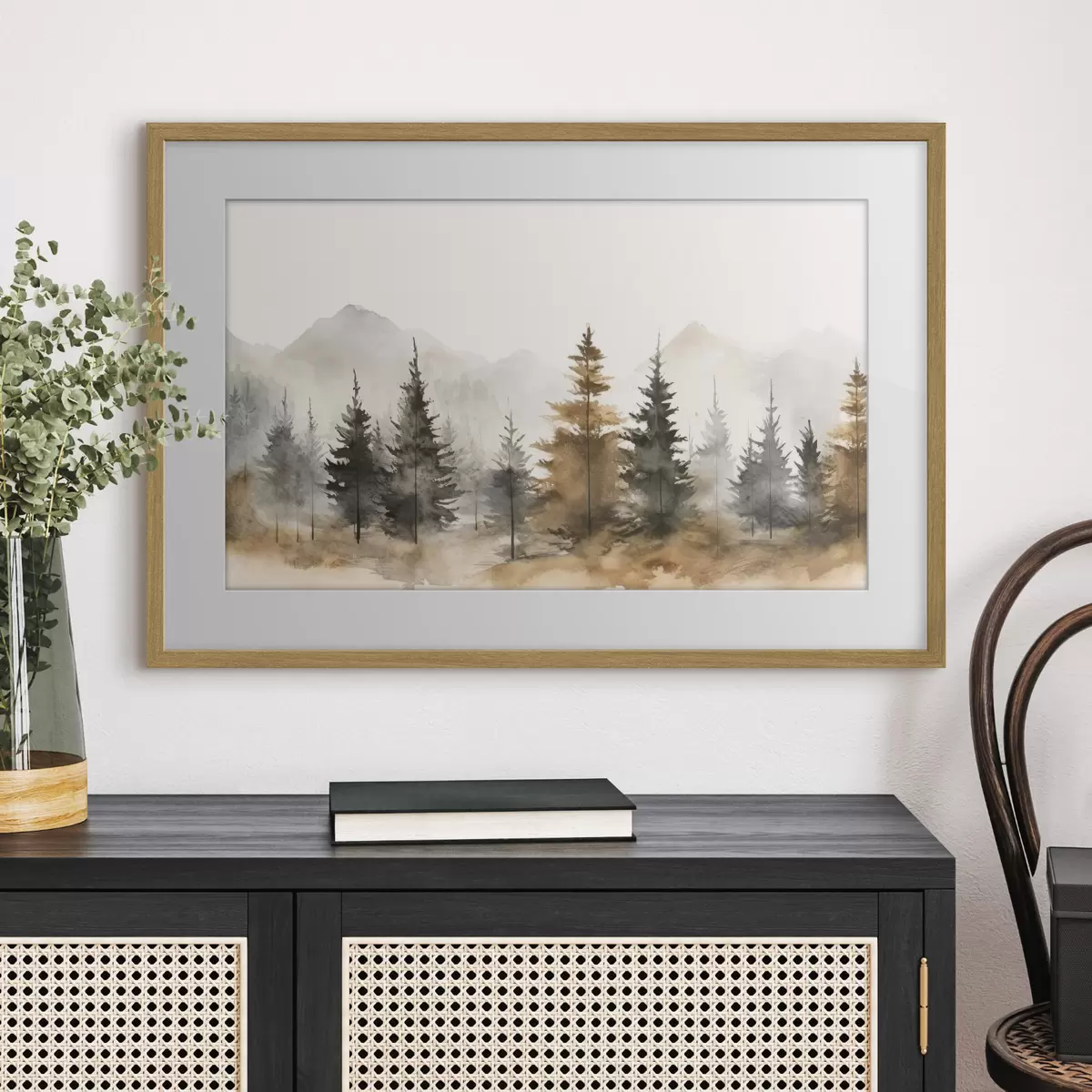 Poster Un sereno paesaggio forestale dalle tonalità tenui f36010