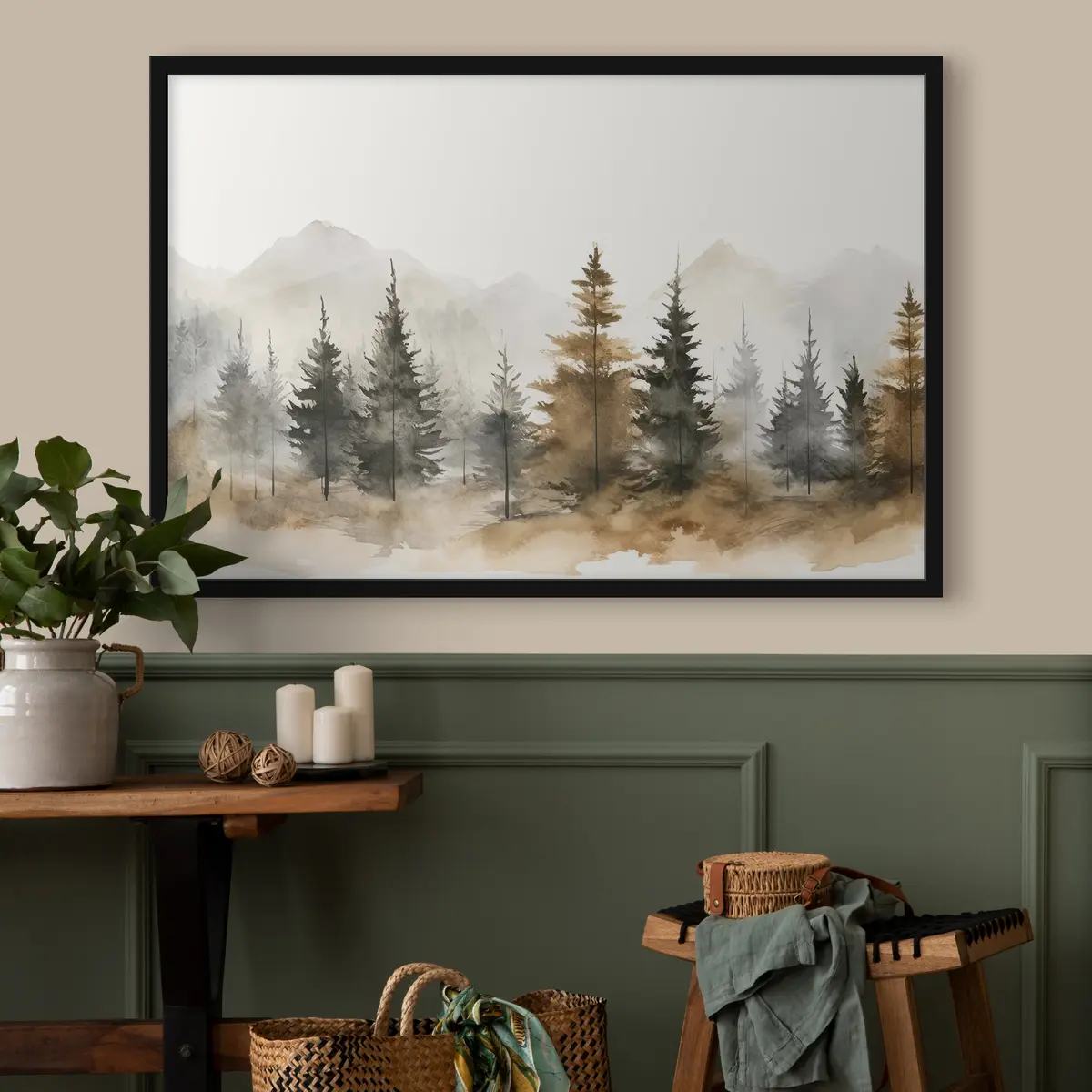 Poster Un sereno paesaggio forestale dalle tonalità tenui f36010