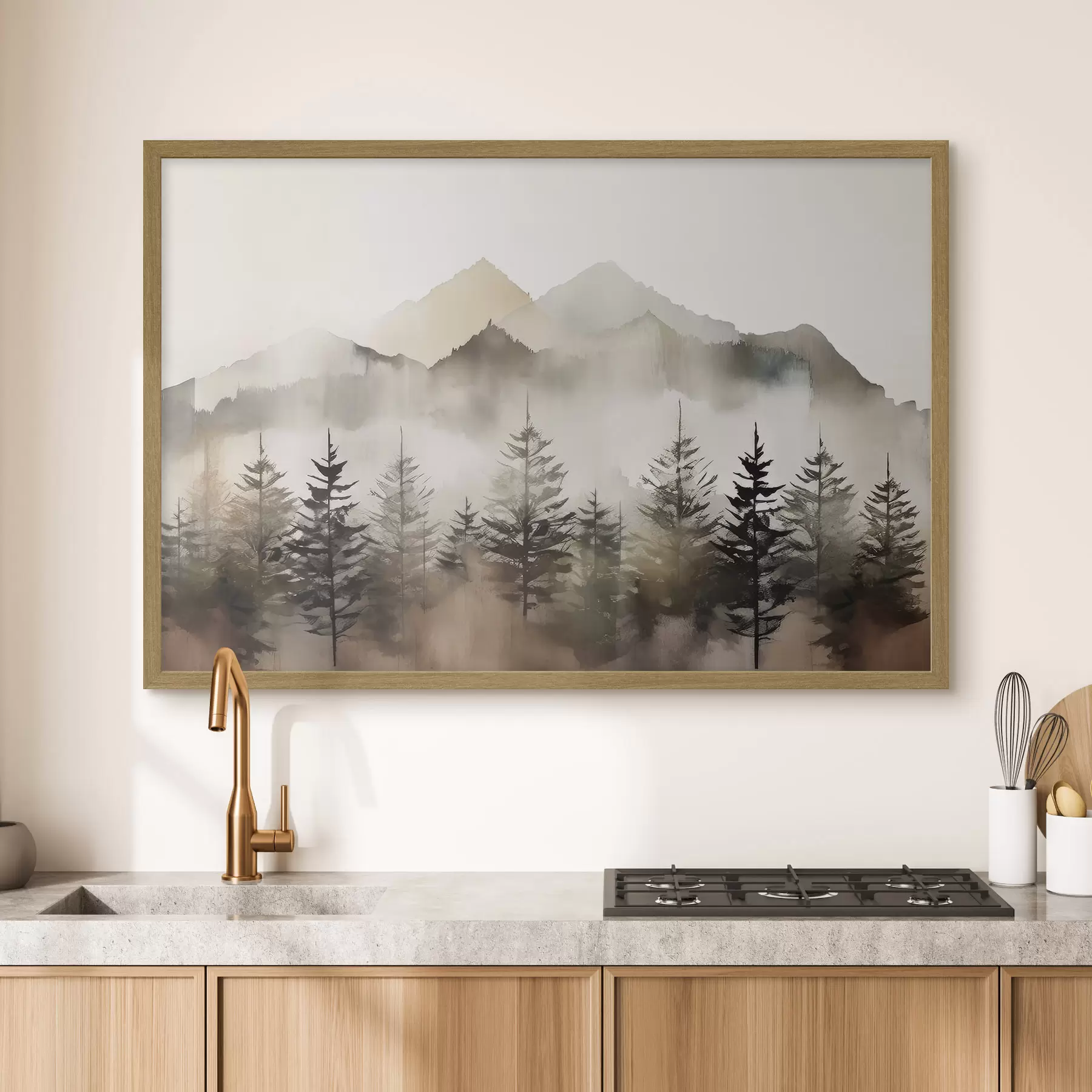 carta da parati Montagne nebbiose con alberi sereni nr. f36009