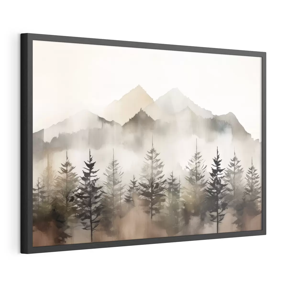 Poster Montagne nebbiose con alberi sereni f36009
