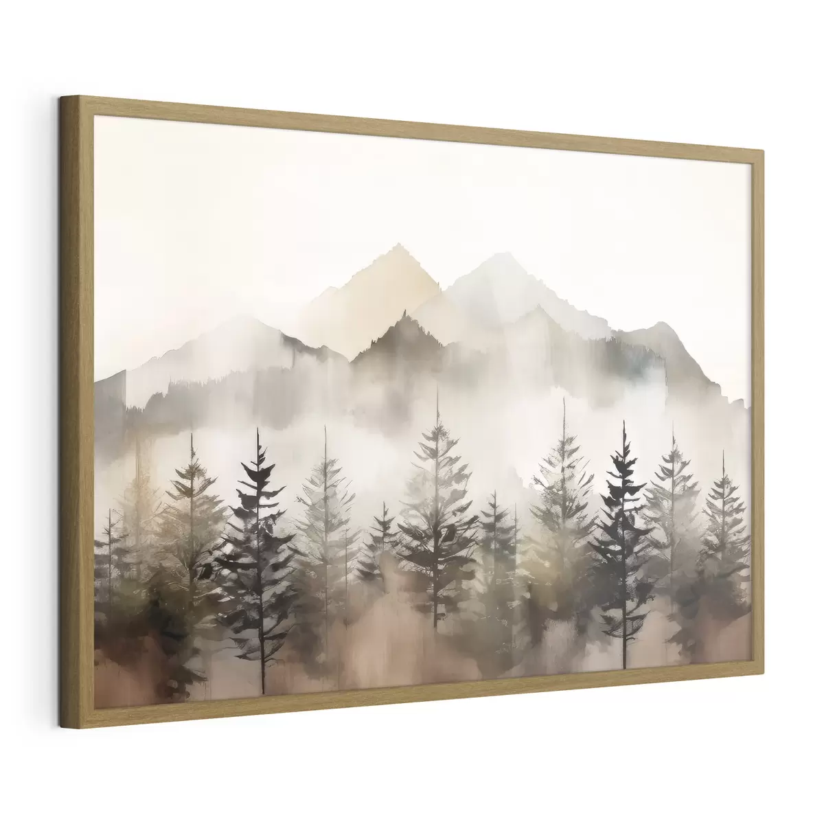 Poster Montagne nebbiose con alberi sereni f36009