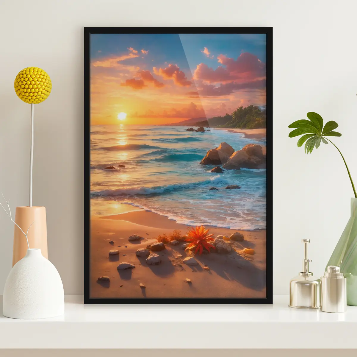 Poster Tramonto sereno su una spiaggia tranquilla f35647