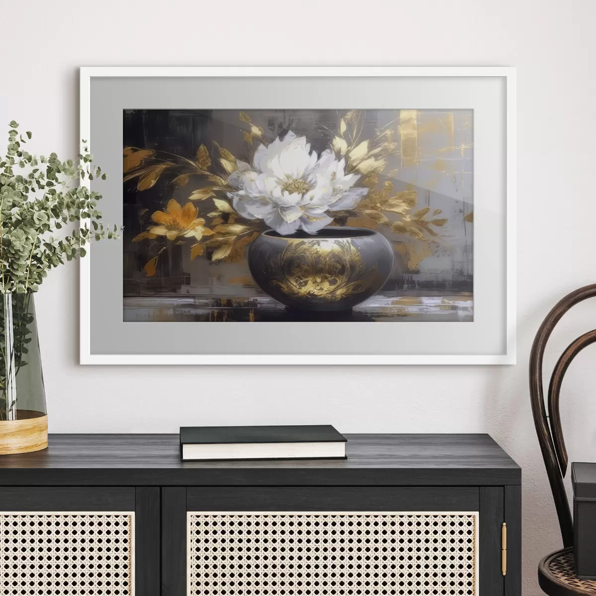 Poster Fiore bianco in vaso scuro f35388