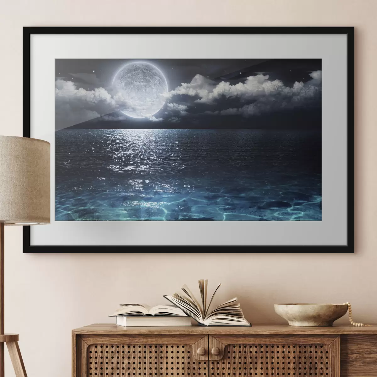 Poster Onde illuminate dalla luna che riflettono la tranquillità f35167