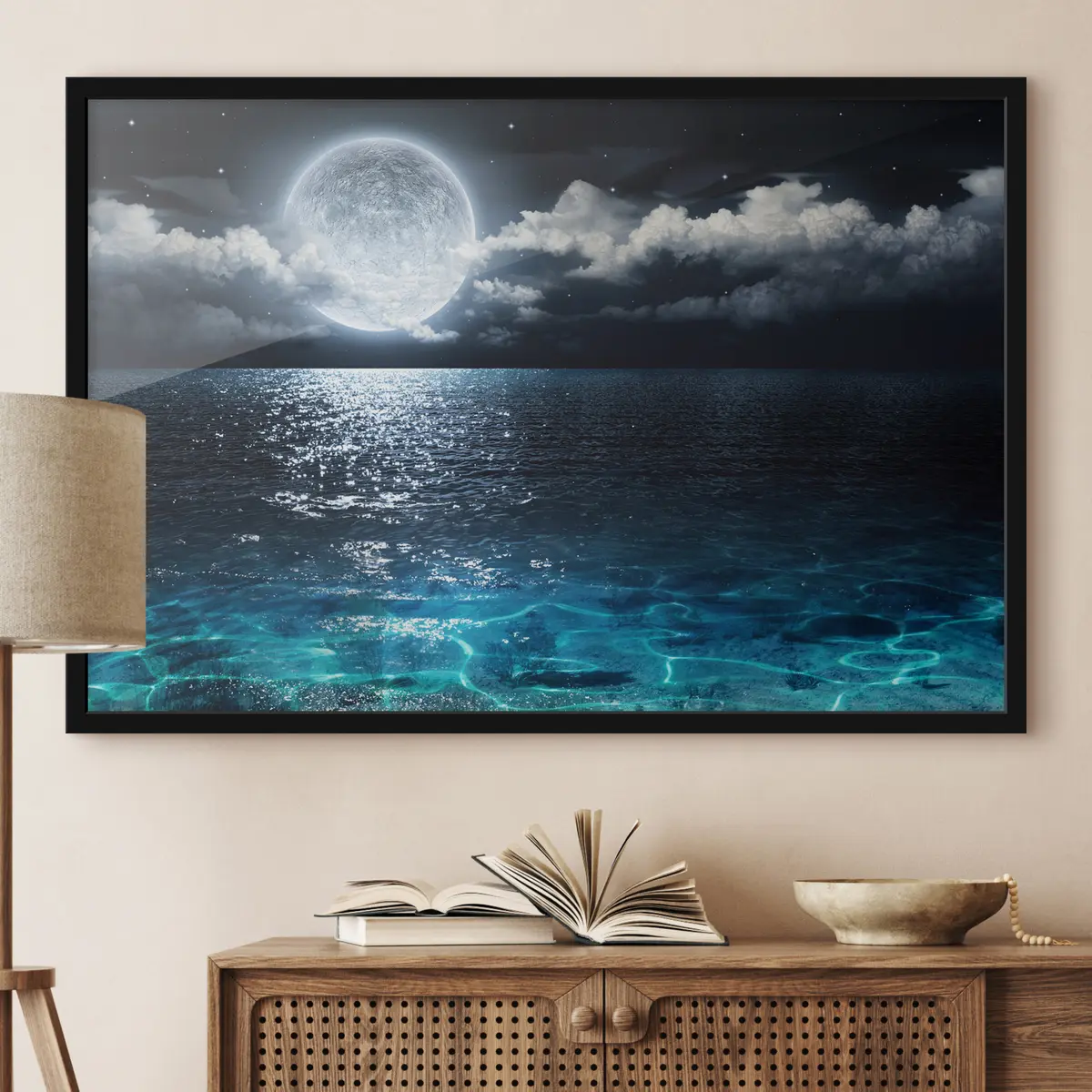 Poster Onde illuminate dalla luna che riflettono la tranquillità f35167