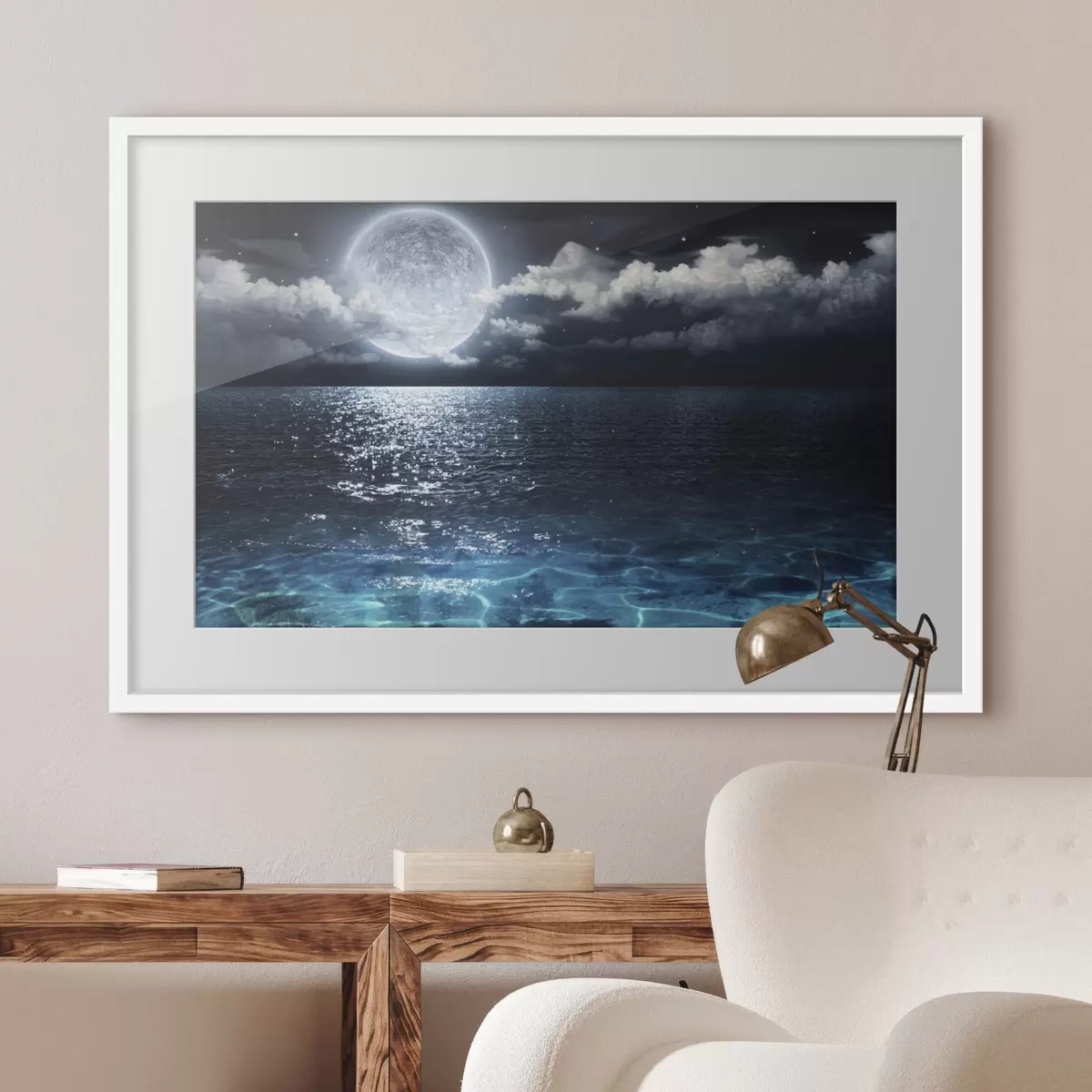 Poster Onde illuminate dalla luna che riflettono la tranquillità f35167