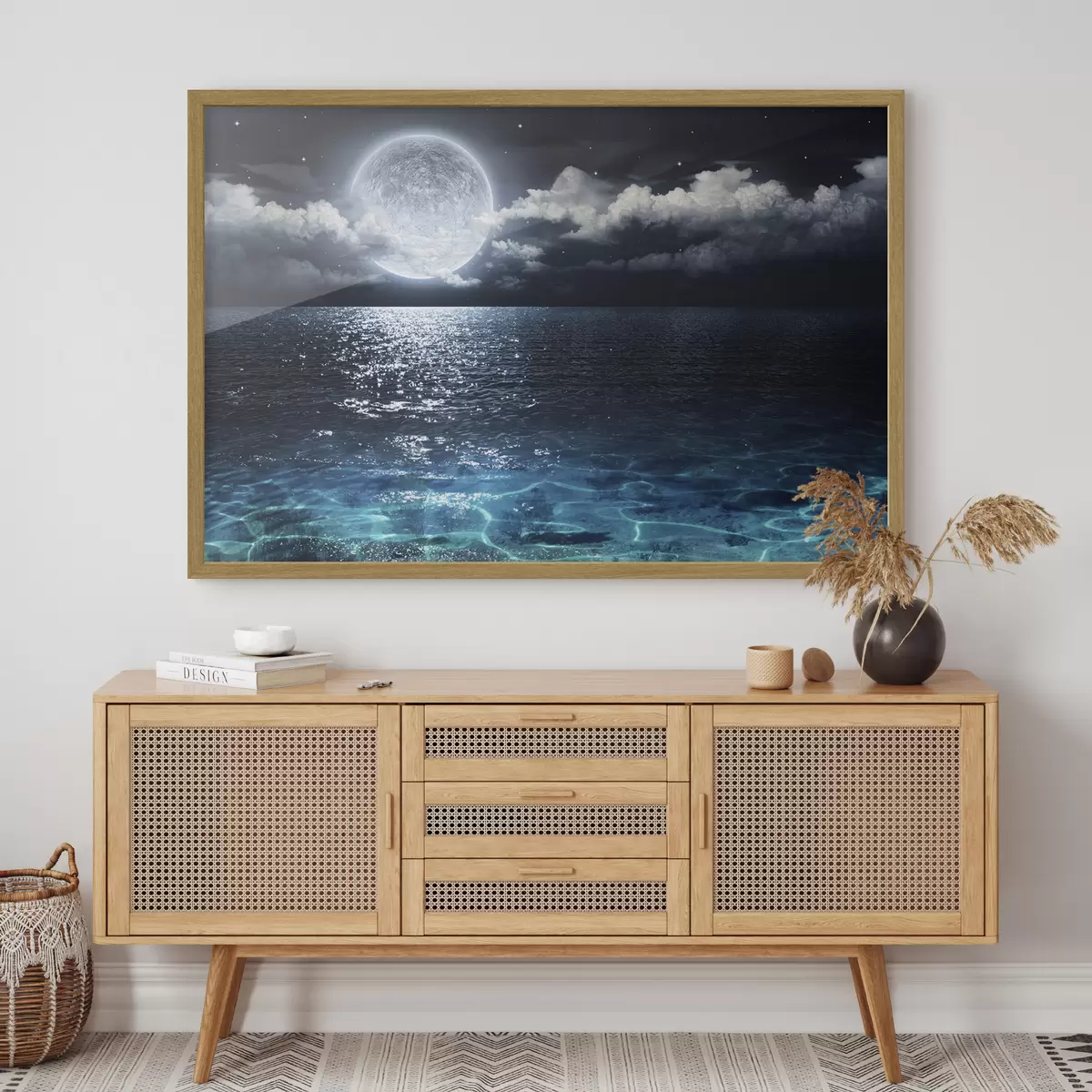Poster Onde illuminate dalla luna che riflettono la tranquillità f35167