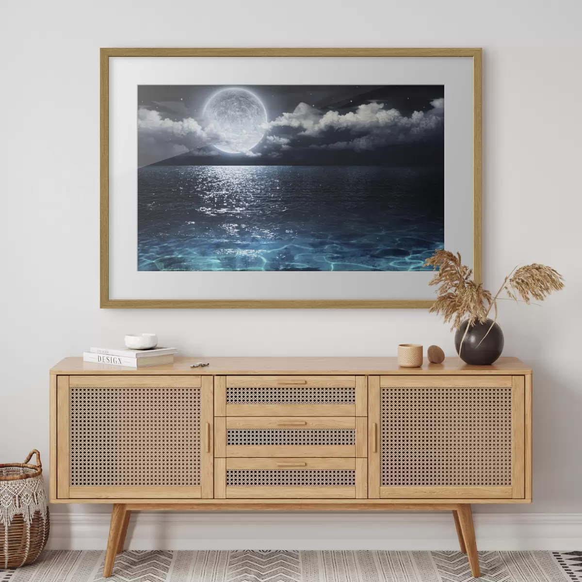 Poster Onde illuminate dalla luna che riflettono la tranquillità f35167