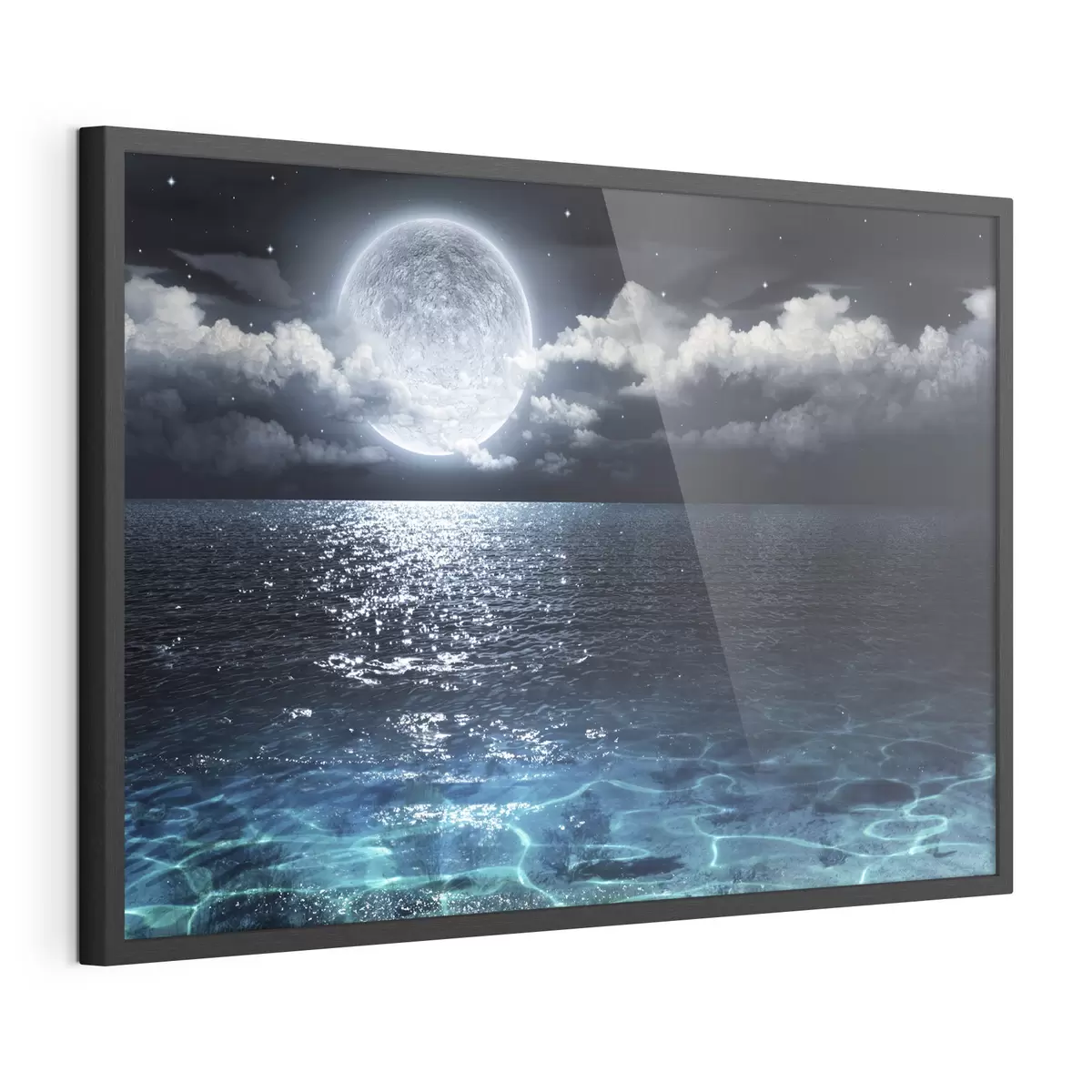 Poster Onde illuminate dalla luna che riflettono la tranquillità f35167