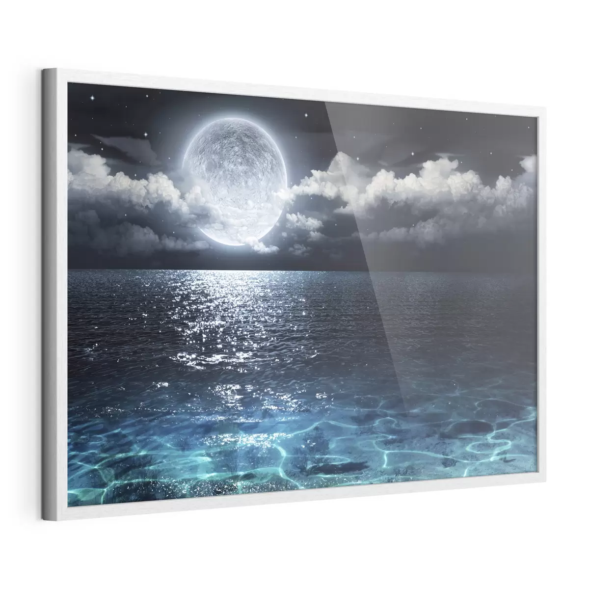 Poster Onde illuminate dalla luna che riflettono la tranquillità f35167