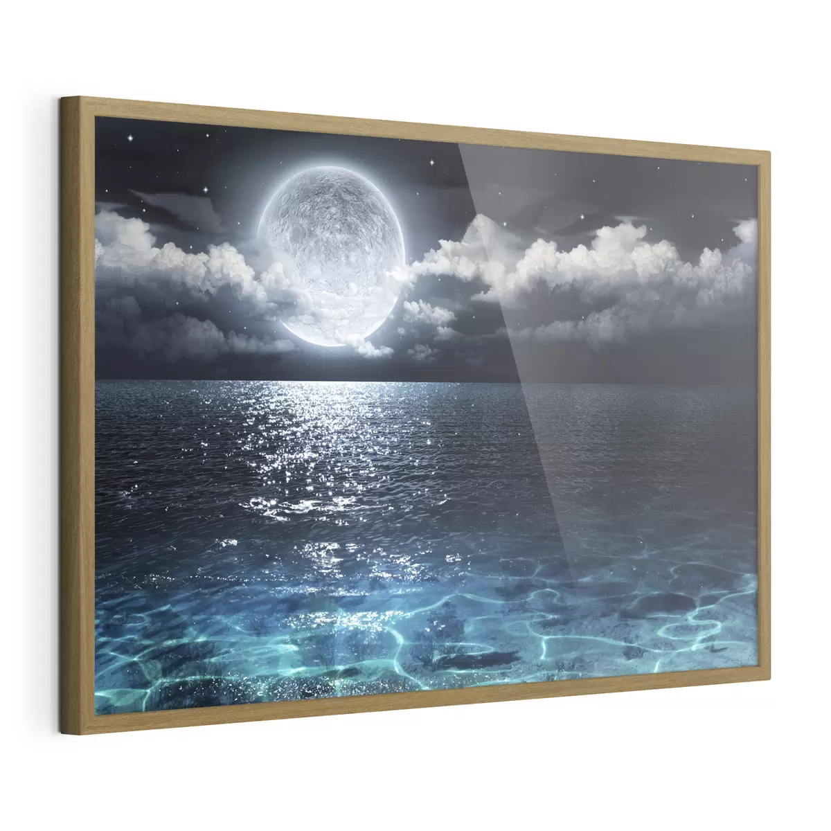 Poster Onde illuminate dalla luna che riflettono la tranquillità f35167
