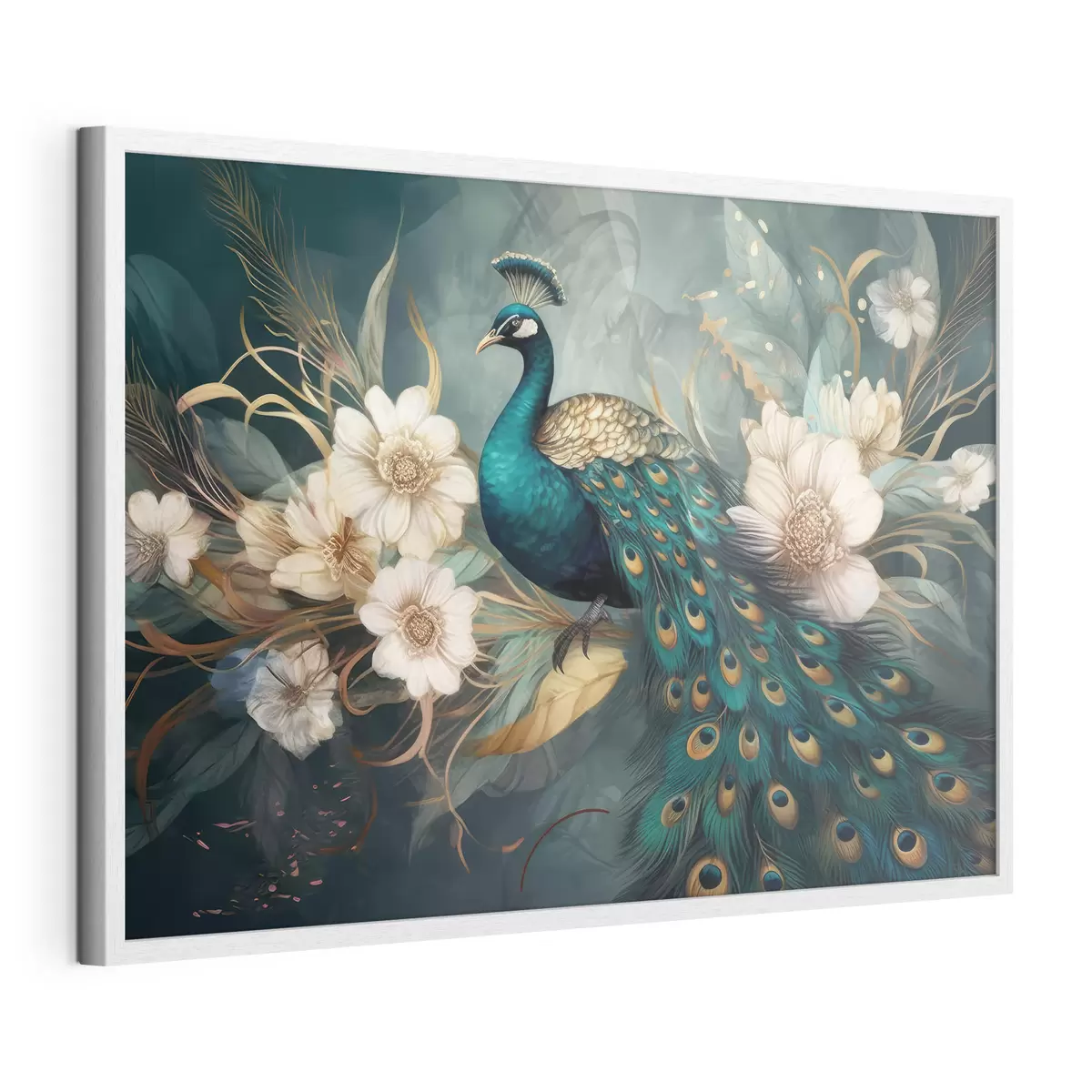 Poster Un vibrante pavone tra delicate fioriture f34866