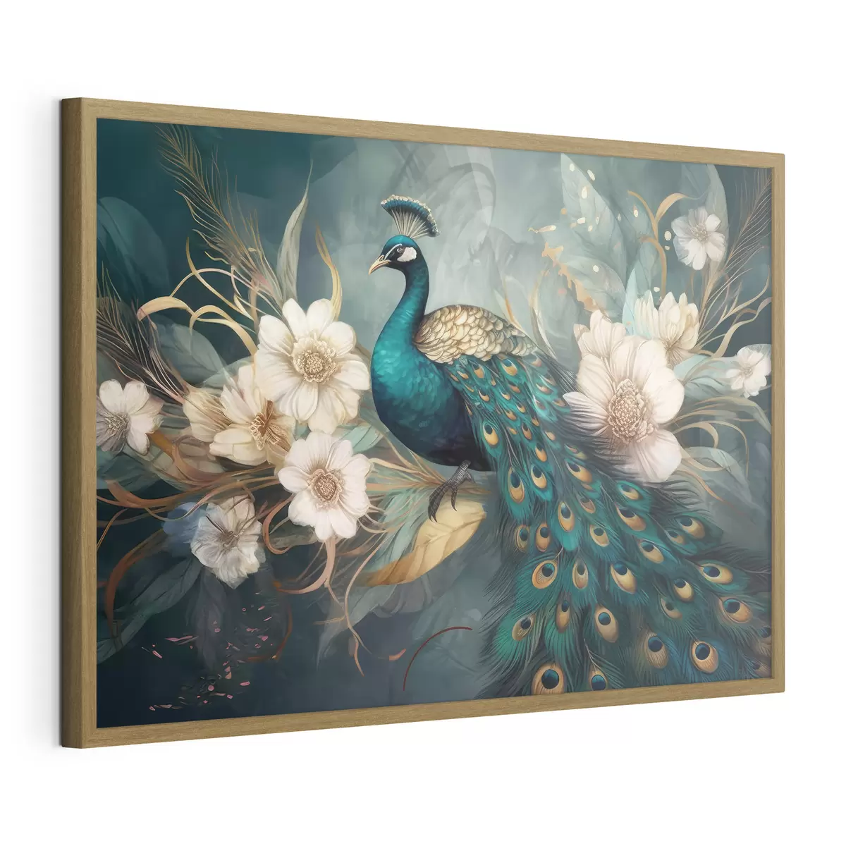 Poster Un vibrante pavone tra delicate fioriture f34866