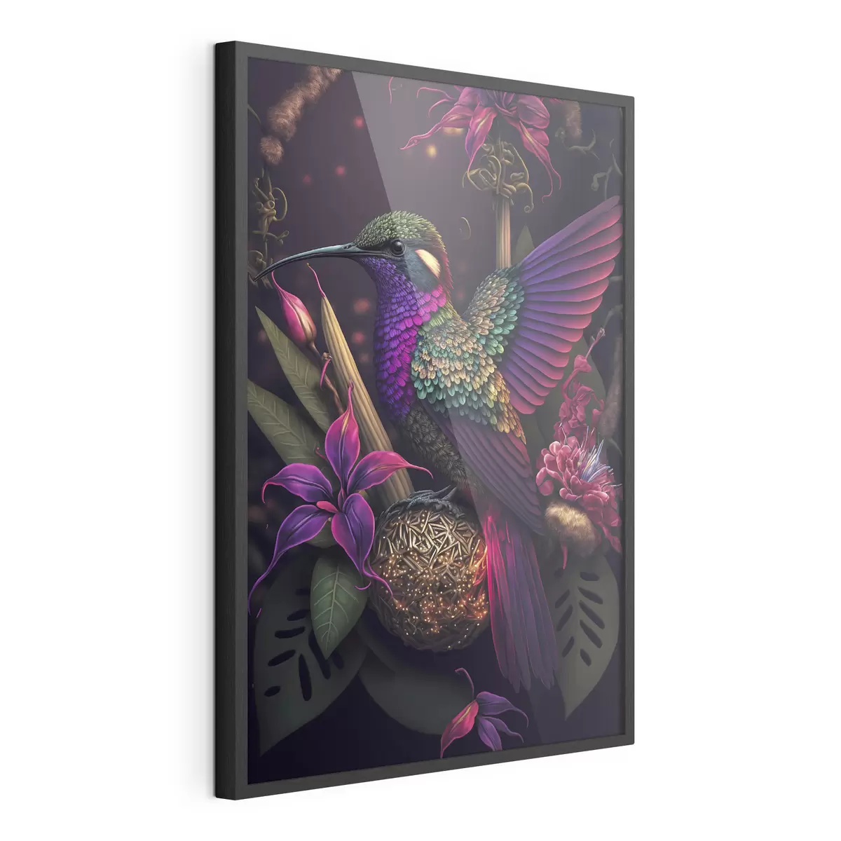 Poster Un vibrante colibrì tra i fiori in fiore f33703