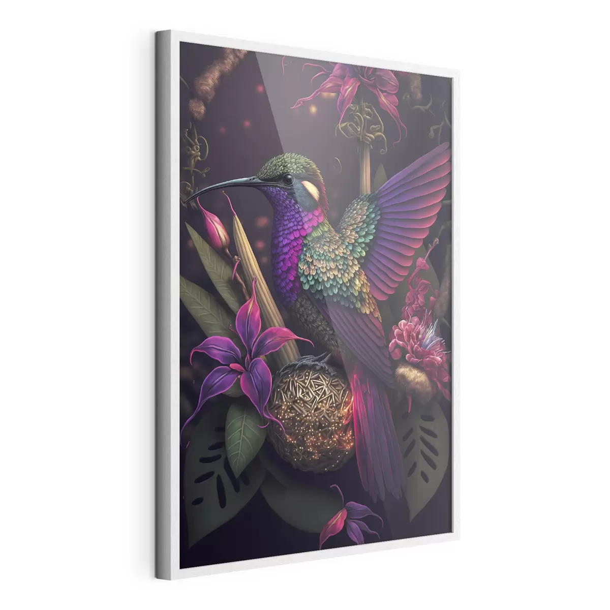Poster Un vibrante colibrì tra i fiori in fiore f33703