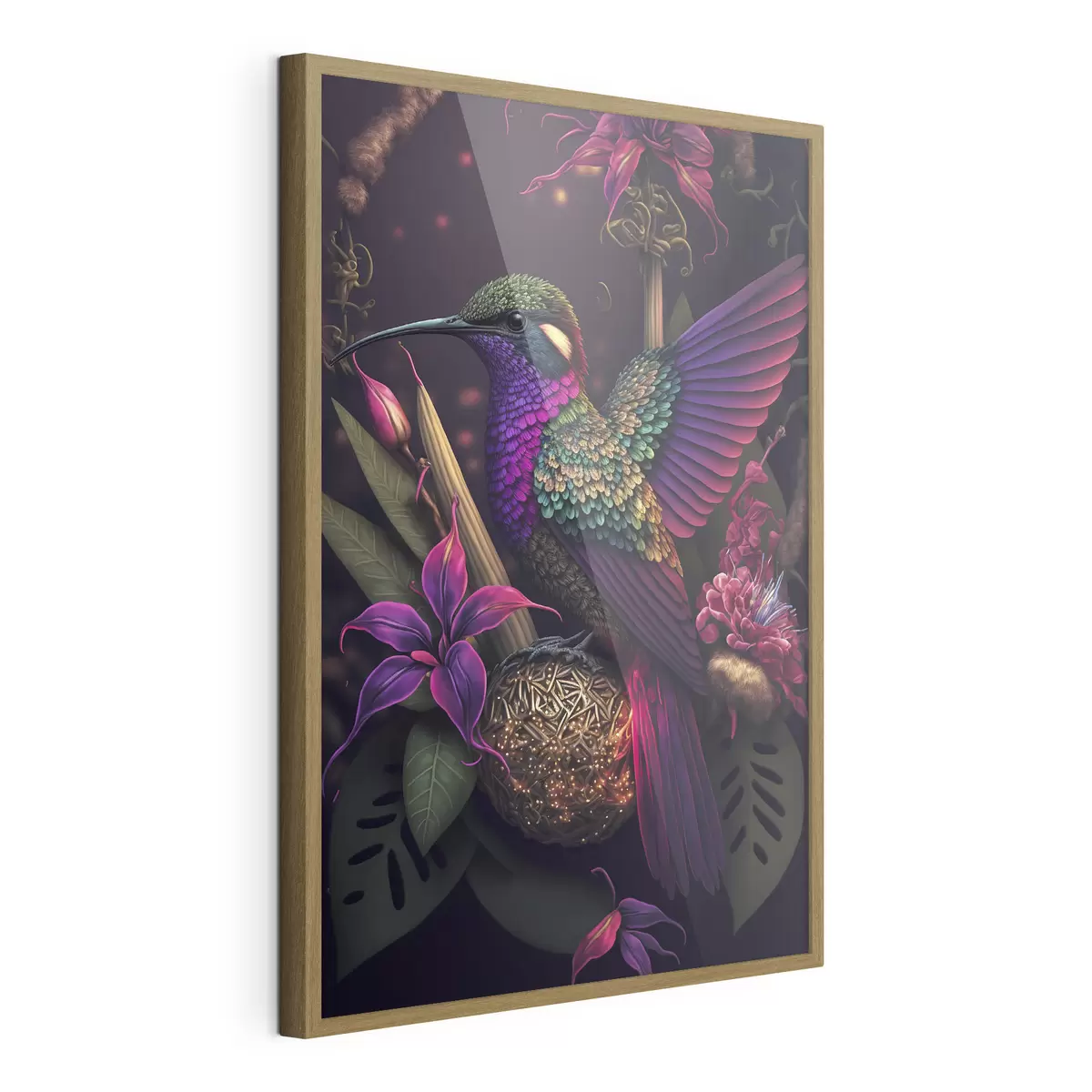 Poster Un vibrante colibrì tra i fiori in fiore f33703