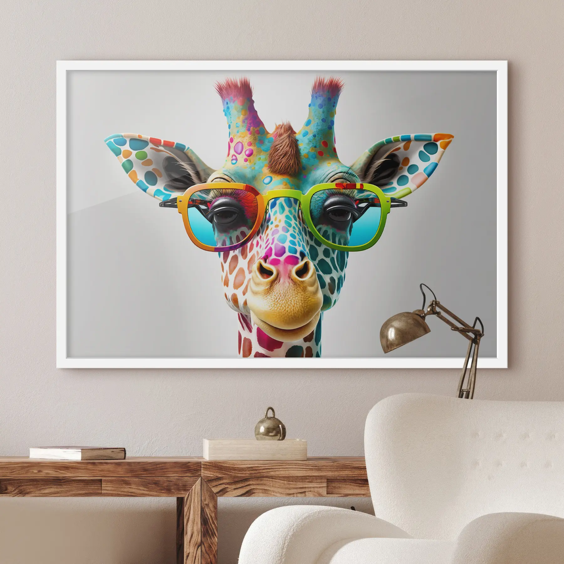 carta da parati Giraffa colorata con occhiali alla moda nr. f33533