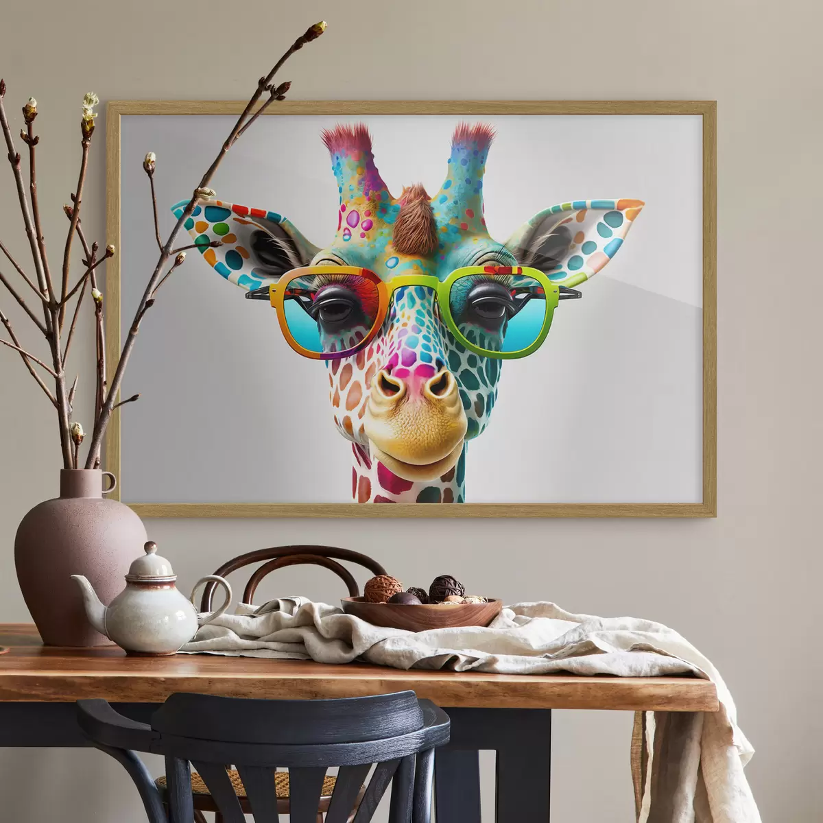 Poster Giraffa colorata con occhiali alla moda f33533