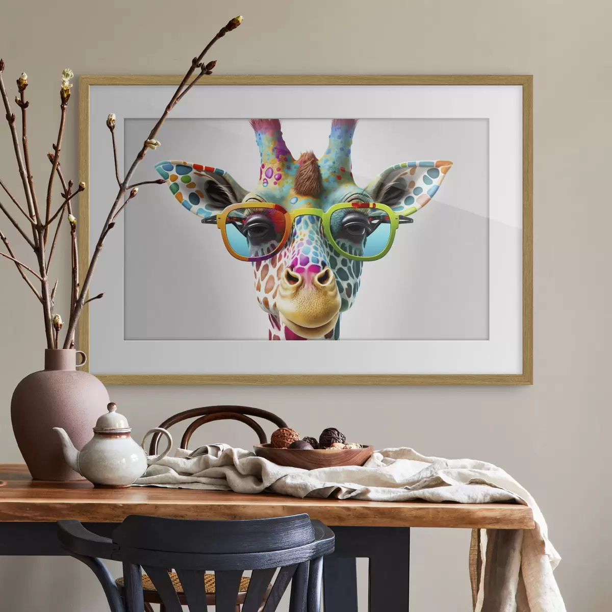 Poster Giraffa colorata con occhiali alla moda f33533
