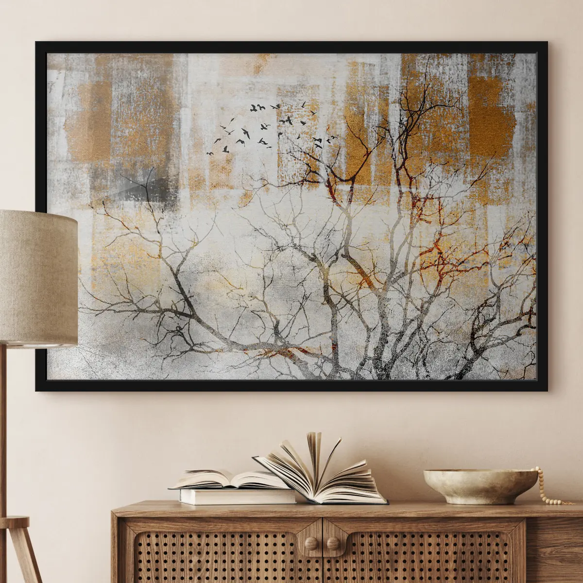 Poster Paesaggio sereno con uccelli in volo f33076