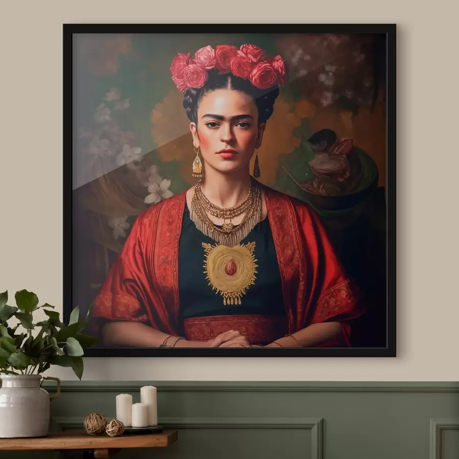 carta da parati Frida Kahlo in abito rosso nr. f32865