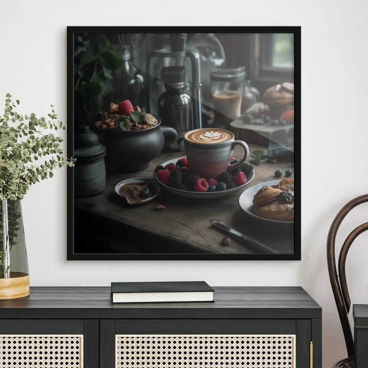 Poster Mattinata accogliente con caffè e frutti di bosco f32154