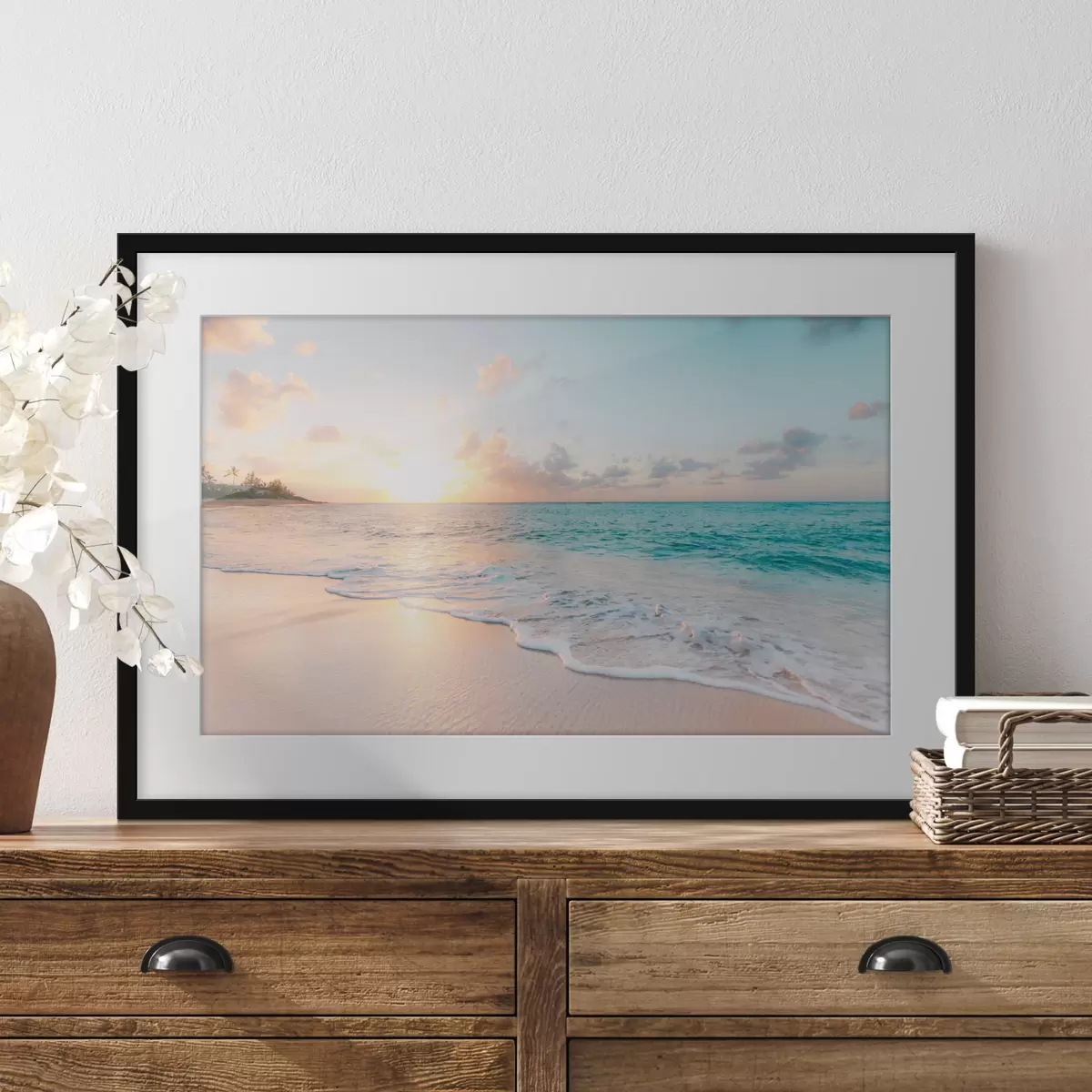Poster Riva turchese al tramonto f28661