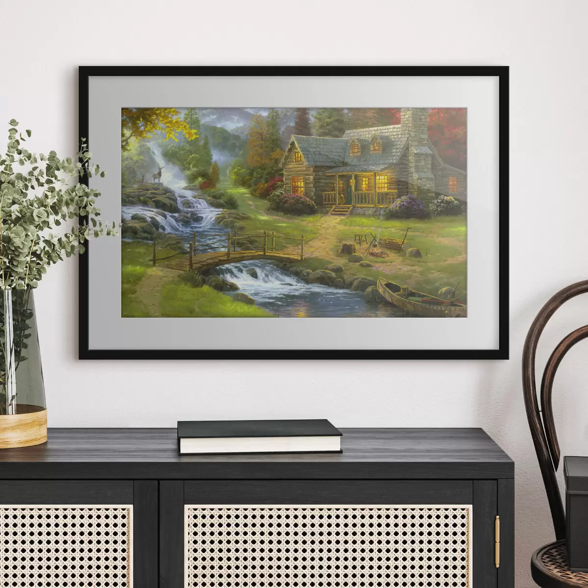 Poster Incantevole cottage vicino a un fiume sereno f15144