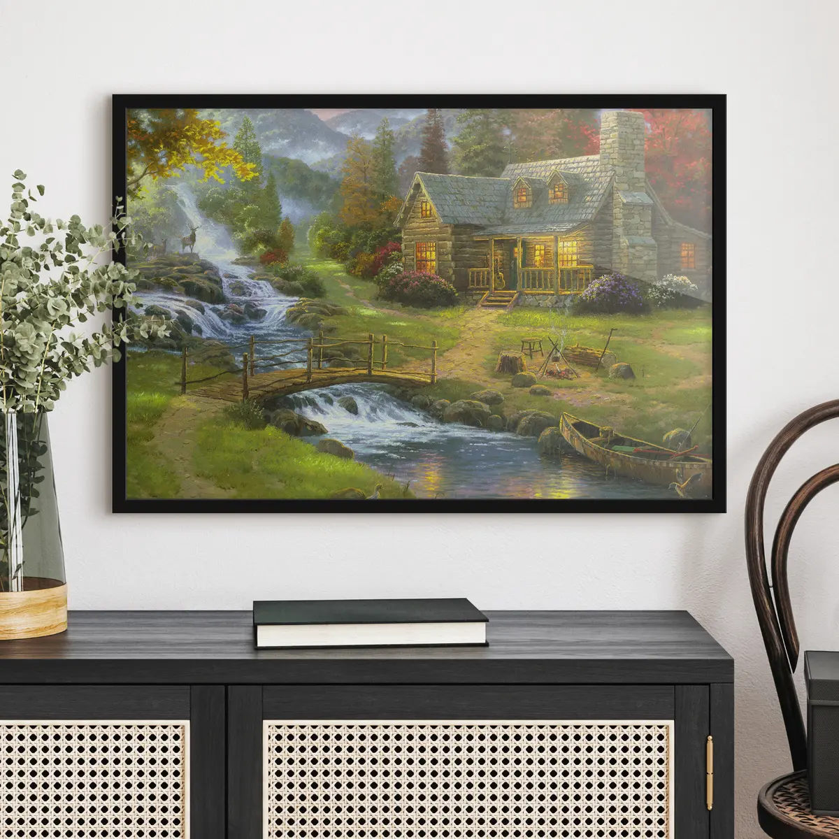 Poster Incantevole cottage vicino a un fiume sereno f15144