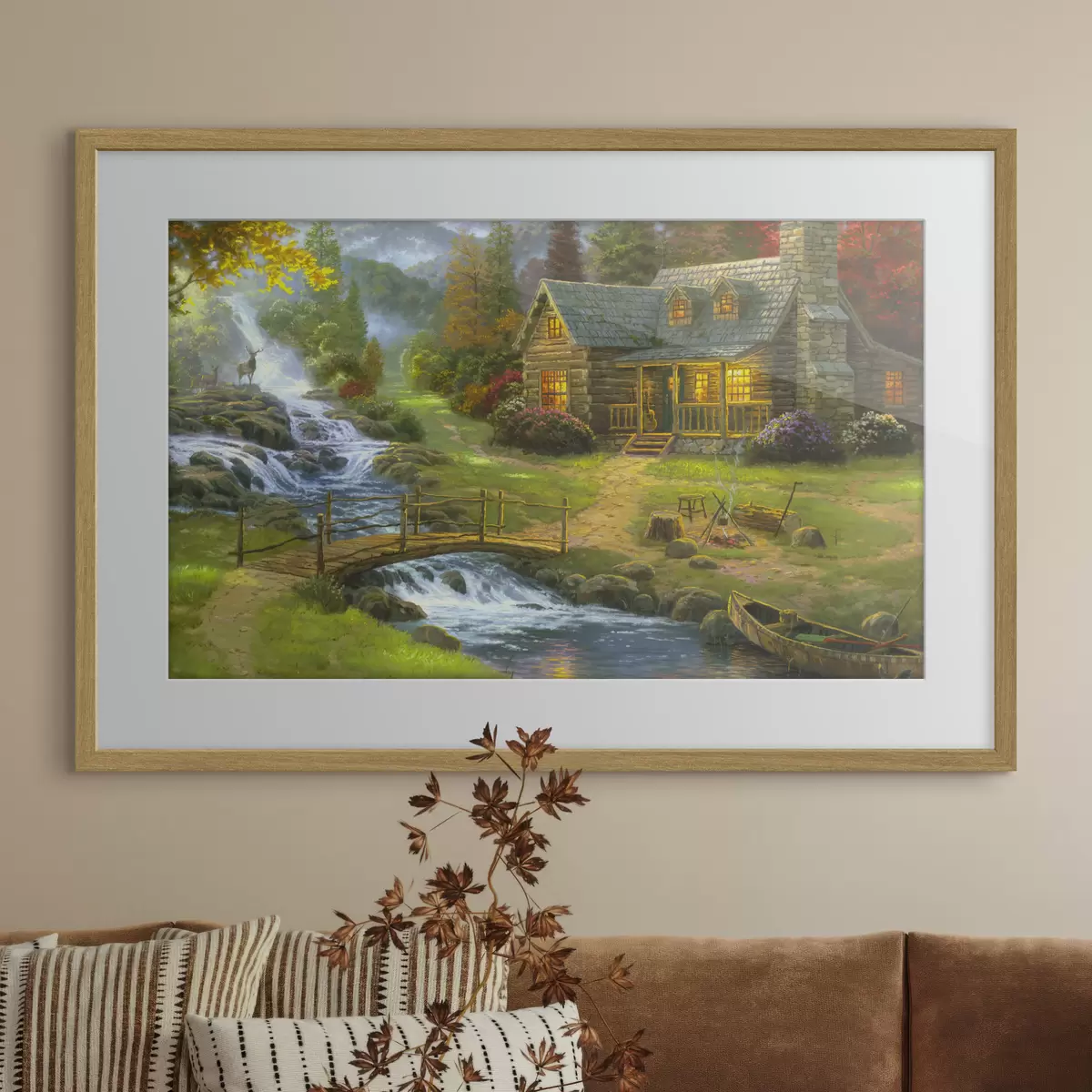 Poster Incantevole cottage vicino a un fiume sereno f15144