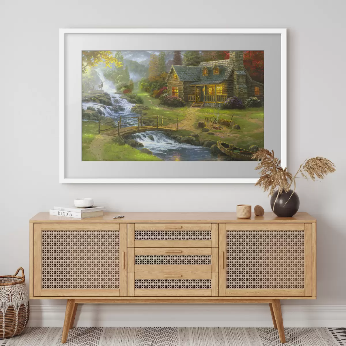 Poster Incantevole cottage vicino a un fiume sereno f15144