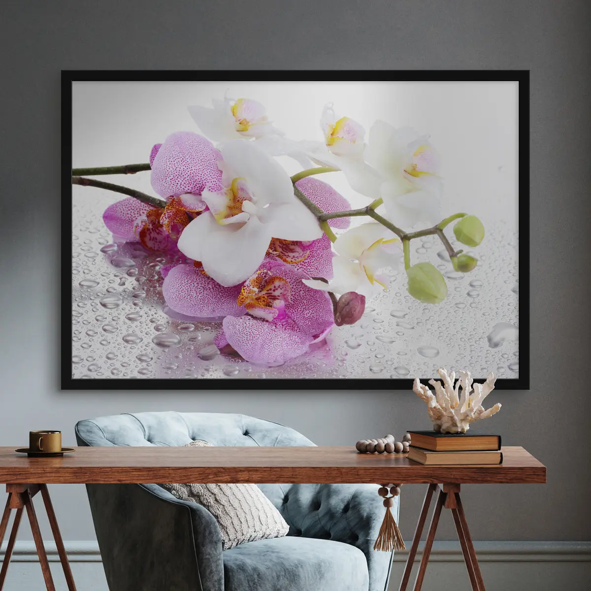 Poster Delicate orchidee con gocce fresche f15063
