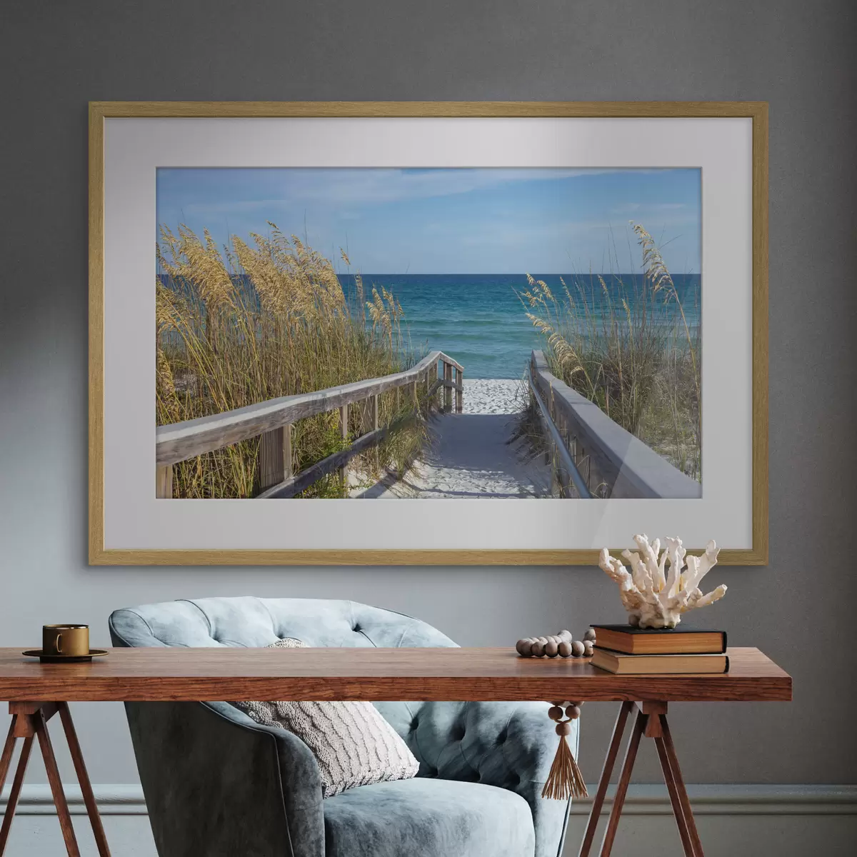 Poster Percorso con vista serena sull'oceano f08222