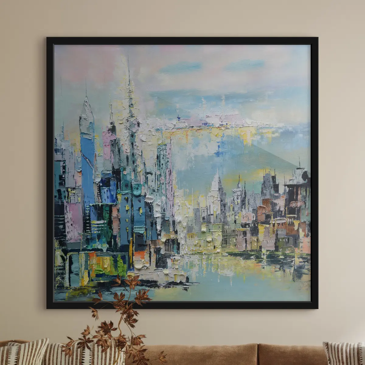 Poster Paesaggio urbano colorato sotto un cielo da sogno f02116